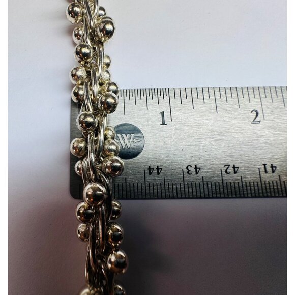 Estate 925 Sterling Silver Chunky Entwined Ball Twist Bracelet with Toggle Clasp - Picture 7 of 10